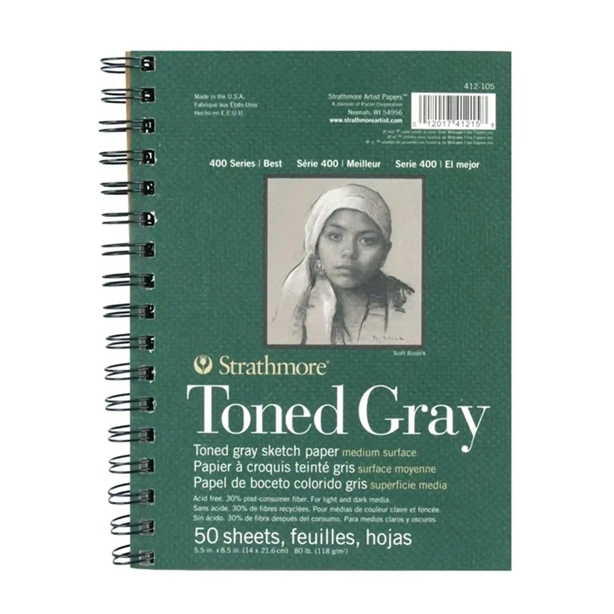 Artistica - colores para diseñadores y artistas - Sketchbook Toned Gray, 50  hojas tamaño A4, (118g/m2), marca Strathmore. Cuaderno de 50 hojas,  tamaño A4, sin ácido (118g/m2) , para que puedas dibujar